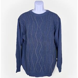 Vtg Peletti Textured 3D Knit Sweater Mens XL Blue Wave Squiggle Crew Neck